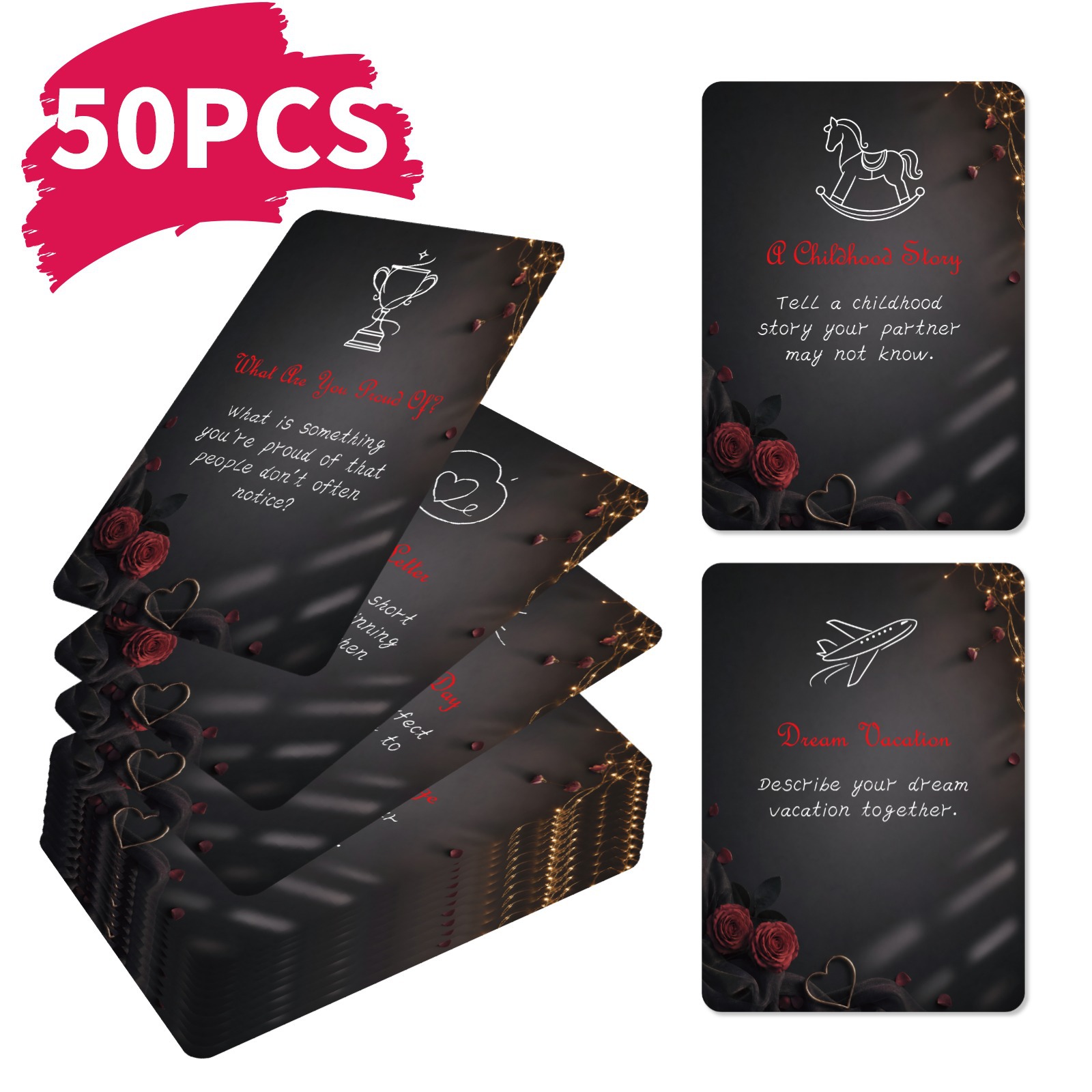 Board Game Quiz - 50 szt. Romantyczne karty wyzwań dla